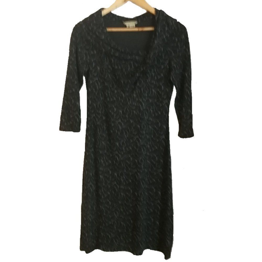 ROYAL ROBBINS Grey Abstract Print Wool Bodycon Shawl Collar Dress Size Medium
